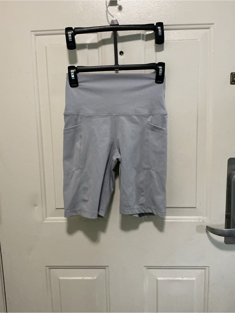 Velocity Light Gray High-Waist Bike Shorts with Side Pockets